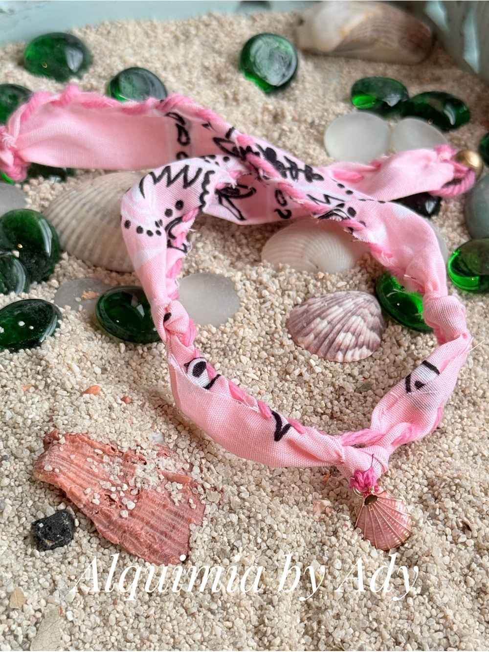 Pink Shell Charm bandanna Scarf Necklace